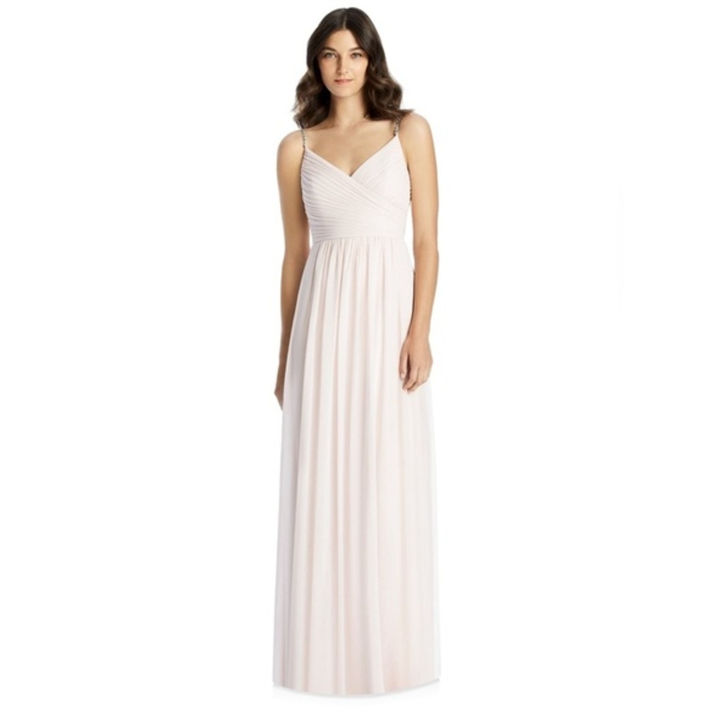 Jenny Packham Lux Chiffon Beaded Strap Blush Gown Dress JP1022 Size 4 NWT